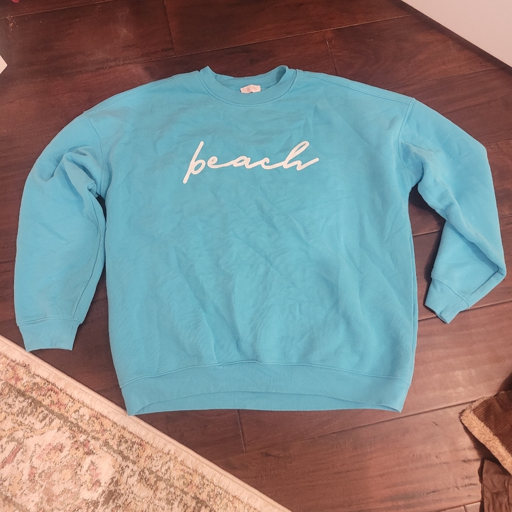 Turquoise BEACH Crewneck Size Large Pinklily Supersoft  Sweatshirt!
